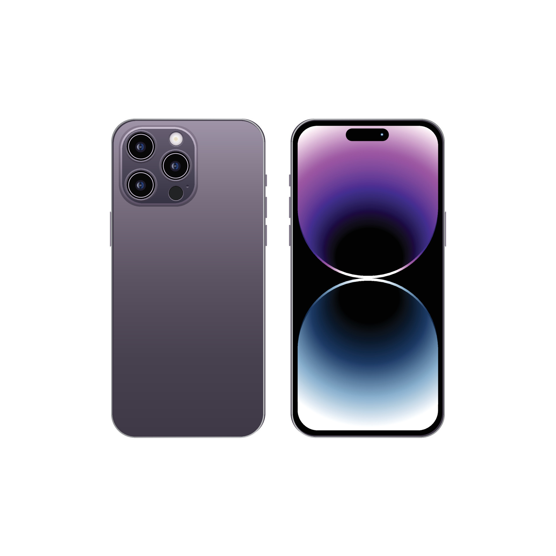 purple-smartphone-model-apple-iphone-14-pro-max-front-and-back-side-mockup-for-web-design-on-a-white-background-free-vector